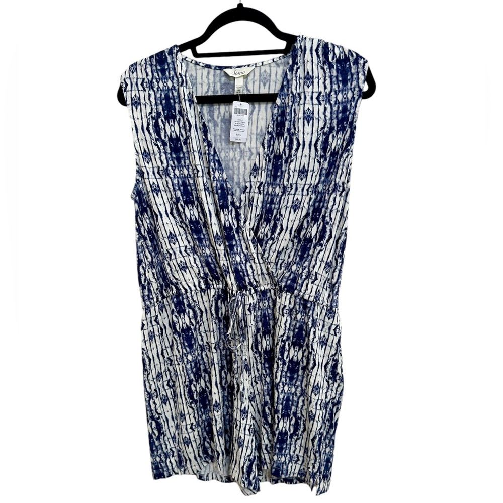 NWT!! Soma Blue and White Cover Up Romper in size Women’s Large